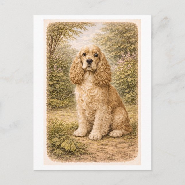 Vintage-Style Cocker Spaniel Vykort (Framsida)