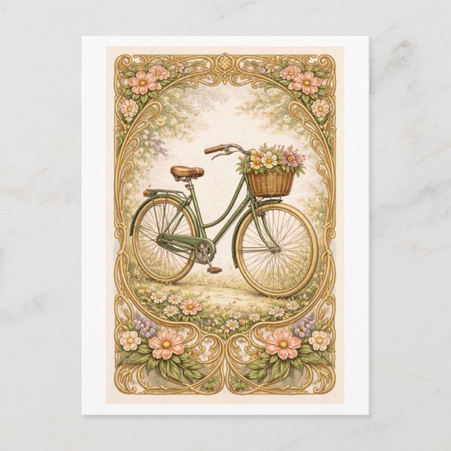 Vintage-Style Cykelillustration Vykort (Framsida)