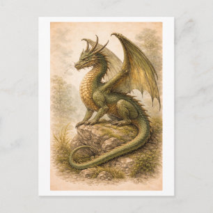 Vintage-Style Drakillustration (Myth-serien) Vykort