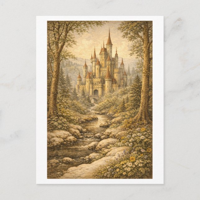 Vintage-Style Fairy Tale Castle Vykort (Framsida)