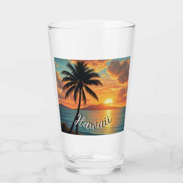 Vintage Style Hawaiian Travel Coast Sea Sunset Glaskopp (Framsida)