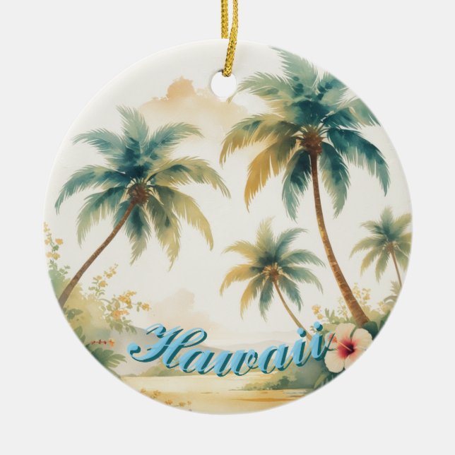 Vintage Style Hawaiian Travel Honolulu Julgransprydnad Keramik (Framsidan)