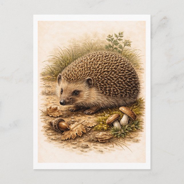 Vintage-Style Hedgehog Illustration Vykort (Framsida)