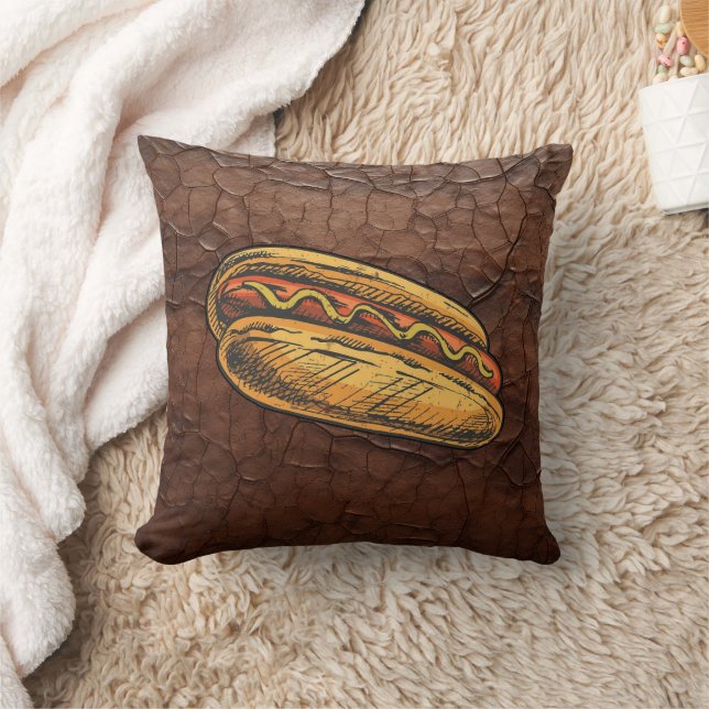 Vintage style hot dog kudde (Filt)