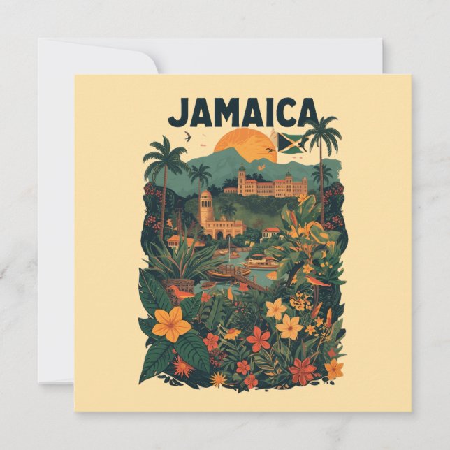 Vintage Style Jamaica Travel Illustration Card (Framsida)