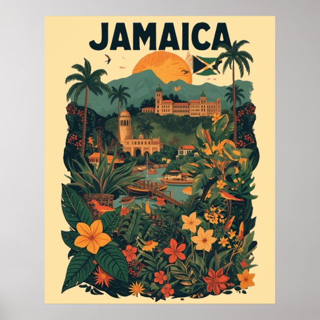 Vintage Style Jamaica Travel Illustration Poster (Framsidan)