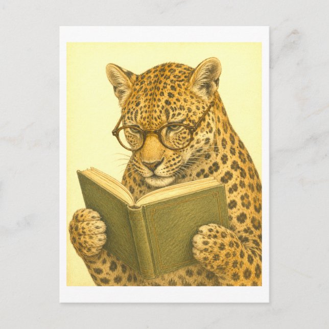 Vintage-Style Leopard Läsning Vykort (Framsida)