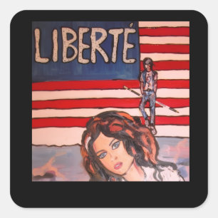 Vintage Style Liberté Porträtt med amerikansk flag Fyrkantigt Klistermärke