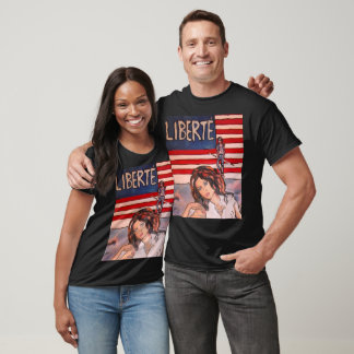 Vintage Style Liberté Porträtt med amerikansk flag T Shirt