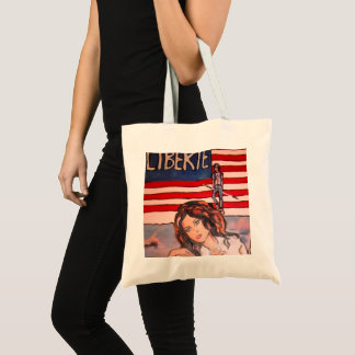 Vintage Style Liberté Porträtt med amerikansk flag Tygkasse