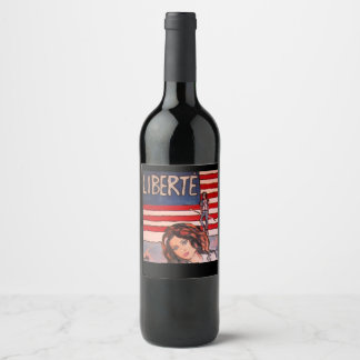 Vintage Style Liberté Porträtt med amerikansk flag Vinflaska Etikett
