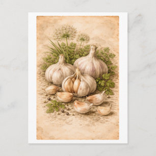 Vintage-Style Lök Botanisk Illustration Vykort