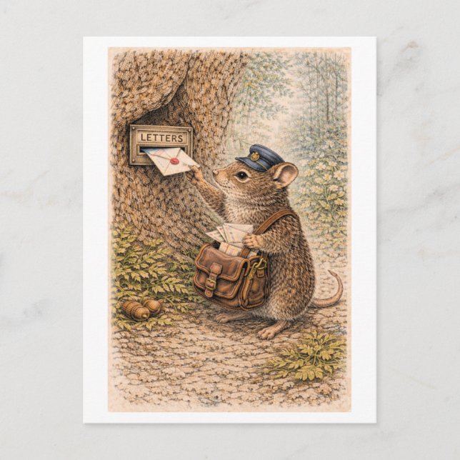 Vintage-Style Mouse as Mailman Illustration Vykort (Framsida)