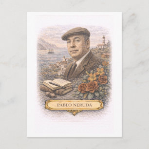 Vintage-Style Pablo Neruda Författar Postkort Vykort