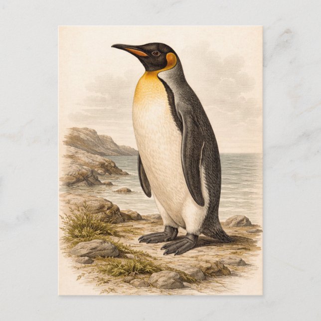 Vintage-Style Penguin Illustration Vykort (Framsida)