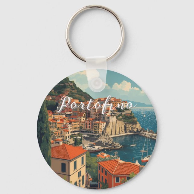 Vintage Style Portofino Genova Italy Nyckelring (Framsida)
