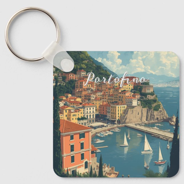 Vintage Style Portofino Genova Italy Nyckelring (Framsida)