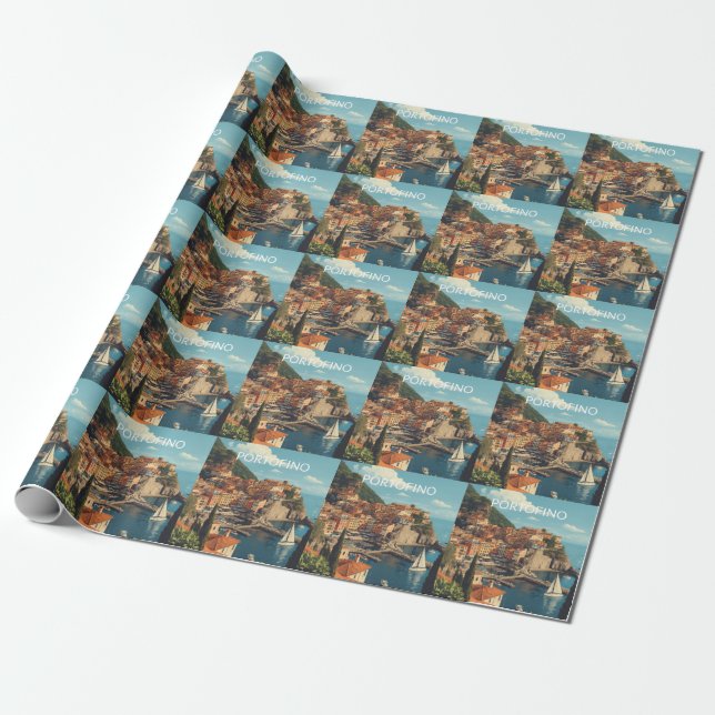 Vintage Style Portofino Genova Italy Presentpapper (Utrullad)