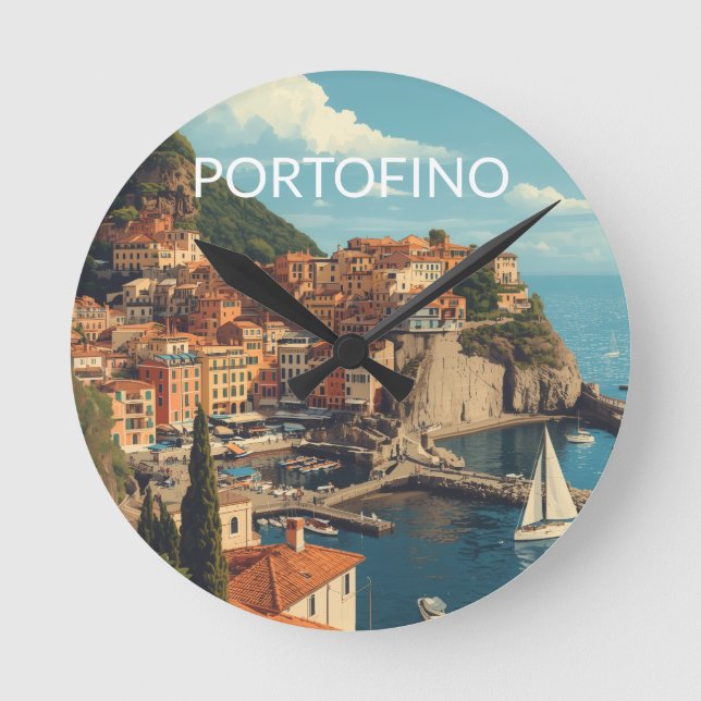 Vintage Style Portofino Genova Italy Rund Klocka (Framsida)