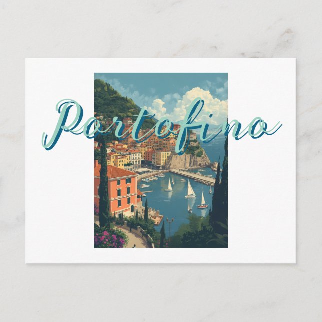 Vintage Style Portofino Genova Italy Vykort (Framsida)
