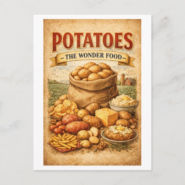 Vintage-Style Potatireklam Vykort (Framsida)