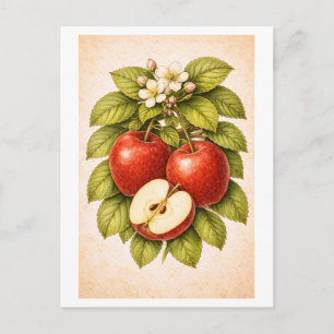 Vintage-Style Röd Äpple Botanisk Illustration Vykort