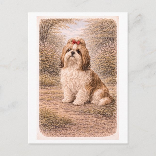 Vintage-Style Shih Tzu Vykort (Framsida)