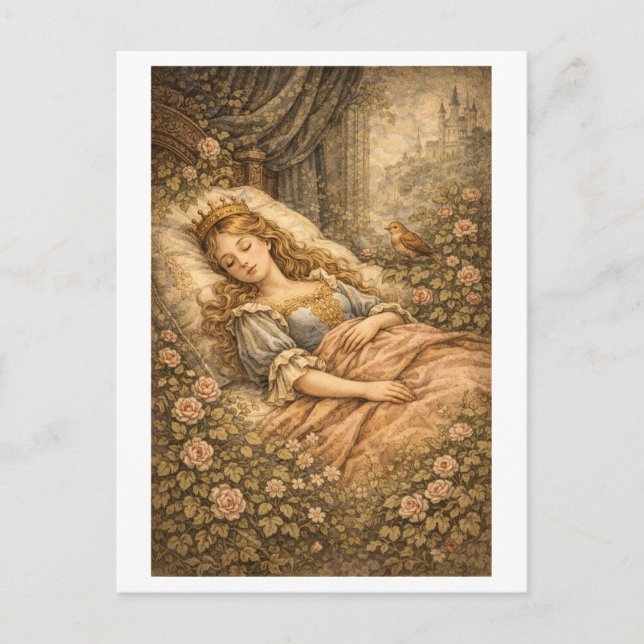 Vintage-Style Sleeping Beauty Vykort (Framsida)