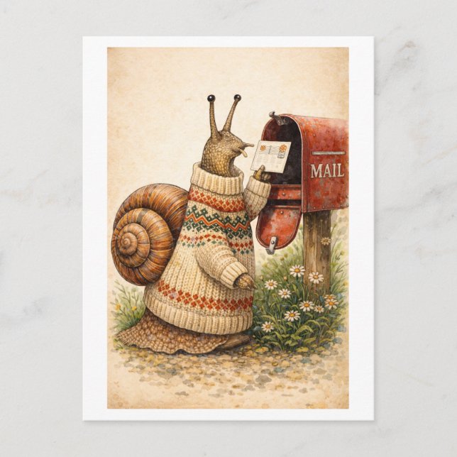 Vintage-Style Snail Mailing Postcard Vykort (Framsida)