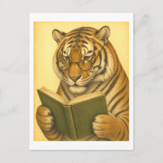 Vintage-Style Tiger Läsning Vykort