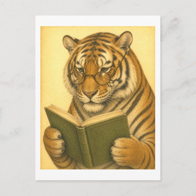 Vintage-Style Tiger Läsning Vykort (Framsida)