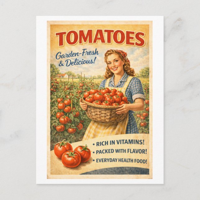 Vintage-Style Tomato Advertisement Vykort (Framsida)