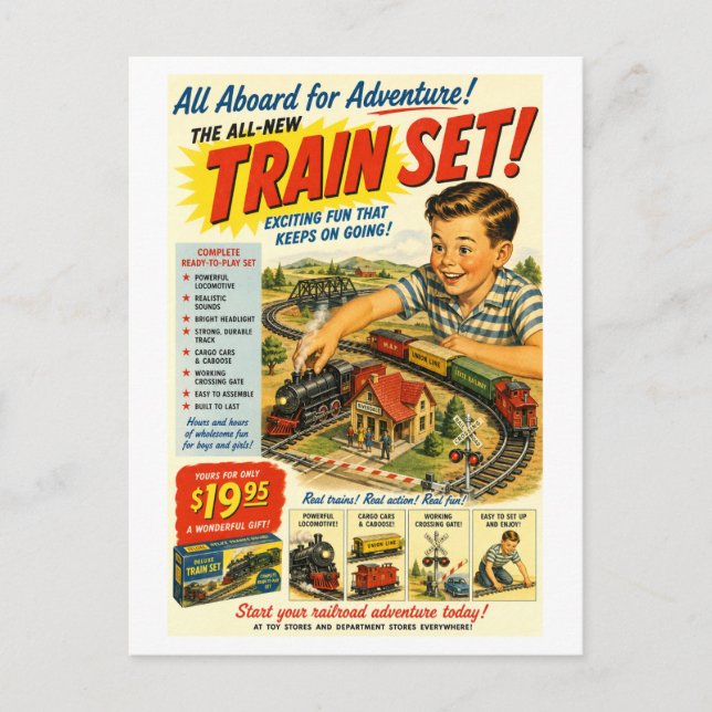 Vintage-Style Train Set Advertisement Vykort (Framsida)