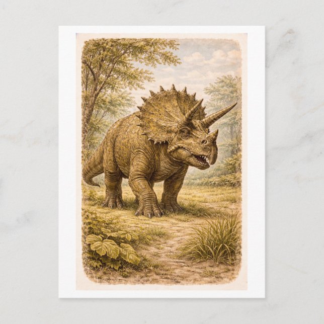 Vintage-Style Triceratops lllustration Vykort (Framsida)