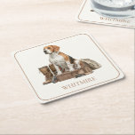 Vintage Style Watercolor Hunting Hound Dog Underlägg Papper Kvadrat<br><div class="desc">This vintage style hunting dog design features a classic hound ready for a day in the woods.  This design is in rustic watercolor shades of creams and browns.  Personalize these square paper coasters with your choice of name or special text.</div>