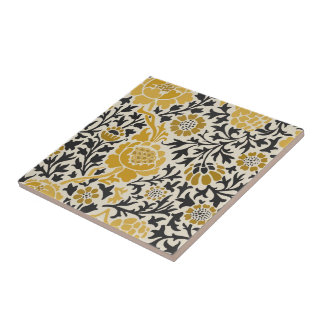 Vintage-style yellow and black floral  pattern kakelplatta