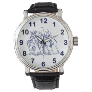 Vintage Styliserad Polomatch-ritning #1 Blå Armbandsur