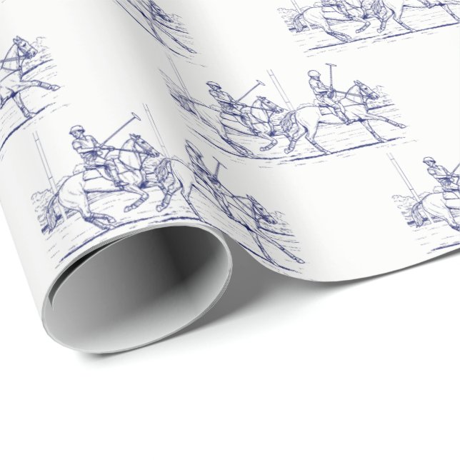 Vintage Styliserad Polomatch-ritning #2 Blå Presentpapper (Rullad Hörn)