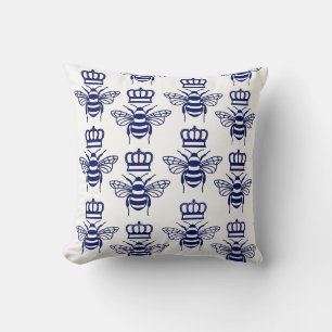 Vintage Styliserat Humla med Krona Blue SV Kudde