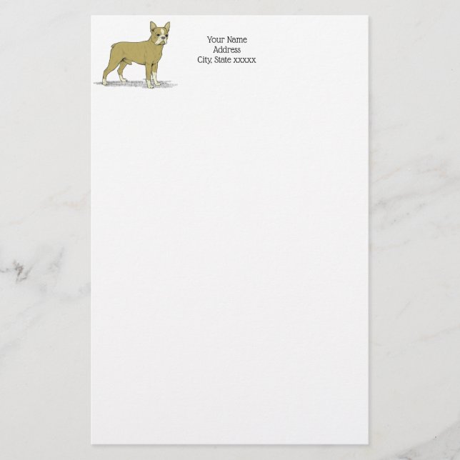 Vintage Stylized Fransk Bulldog C Brevpapper (Framsida)