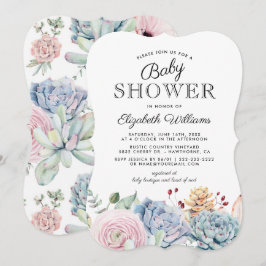 Vintage Succulent Blommigt Baby Shower Inbjudningar