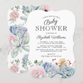 Vintage Succulent Blommigt Baby Shower Inbjudningar