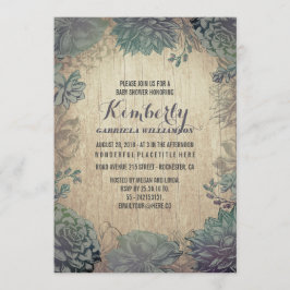 Vintage Succulents Rustic Baby Shower Inbjudningar