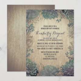 Vintage Succulents Rustic Wood Studentfest Inbjudningar