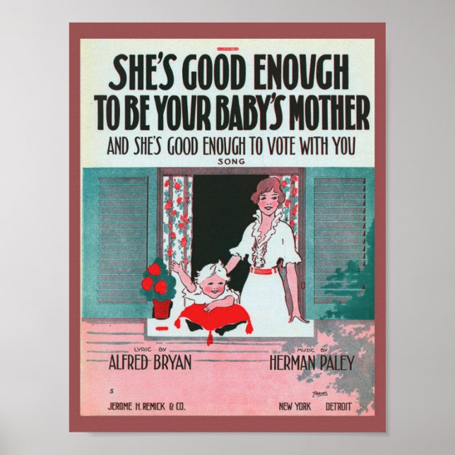 Vintage Suffragette Lakan Music Cover 1916 Poster (Framsidan)