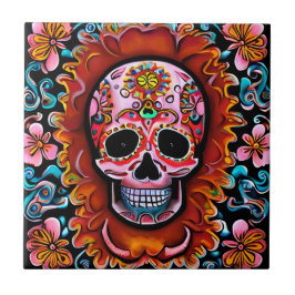 Vintage Sugar Skull Retro Day of the dead Kakelplatta