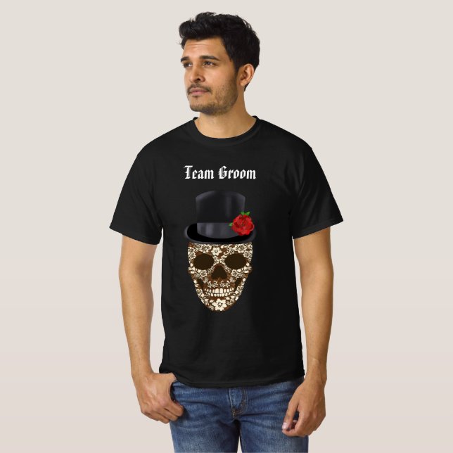 Vintage Sugar Skull Team Groom T-Shirt (Hel framsida)