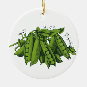 Vintage Sugar Snap ärtor, friska matgrönsaker Julgransprydnad Keramik