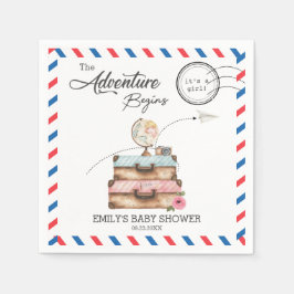 Vintage Suitcase Baby Shower Girl Adventure Postal Pappersservett
