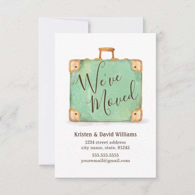 Vintage Suitcase Vi har flyttat Flytta Meddelande (Framsida)